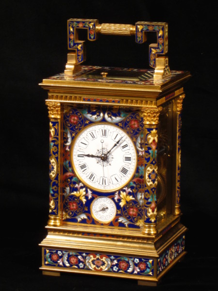 large champleve enamel carriage clock centre seconds