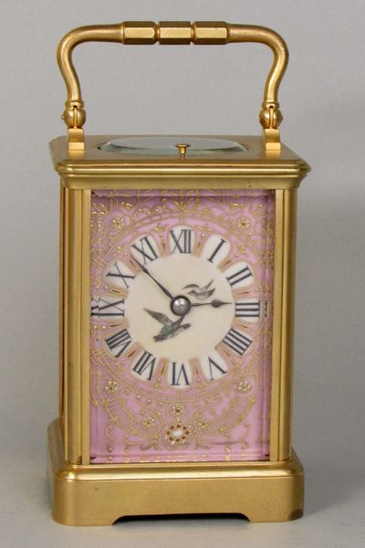 Corniche Cased Carriage Clock with Three Porcelain Panels 