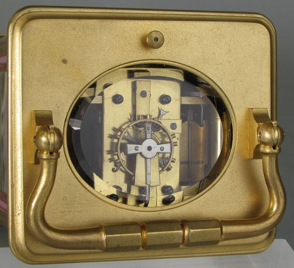 Corniche Cased Carriage Clock with Three Porcelain Panels 