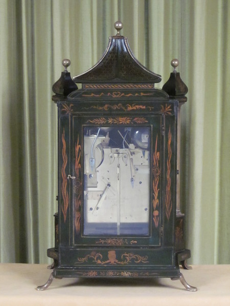 Chiming and musical green lacquer bracket clock for the oriental market