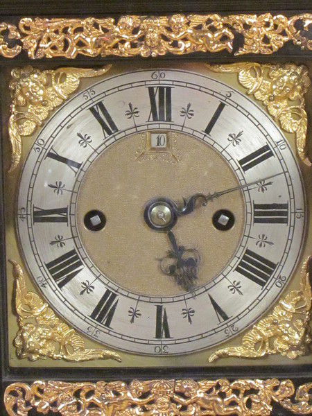 Nathaniel Hodges, A small 17th cent table clock with oak carrying case.