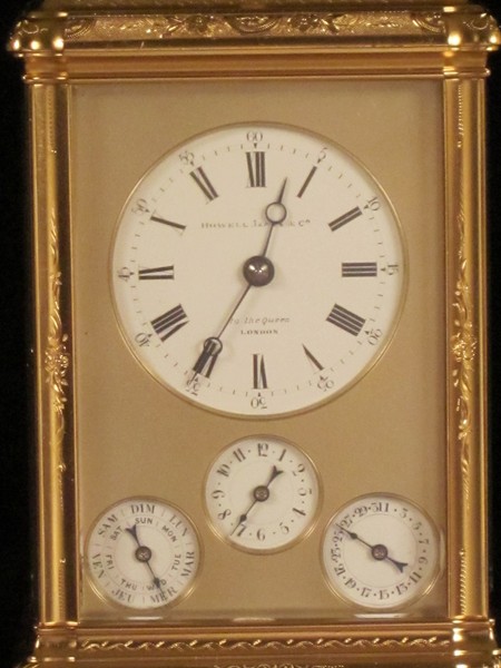 fully engraved Grande sonnerie gorge carriage clock with calendar work