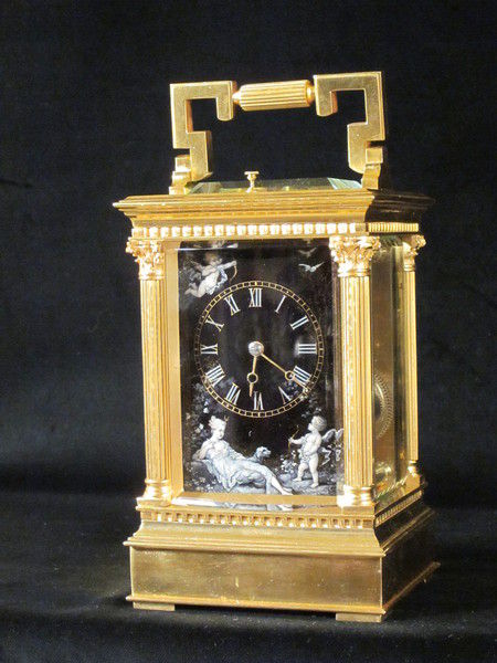 relatively large anglaise riche carriage clock with fine Limoges enamel dial