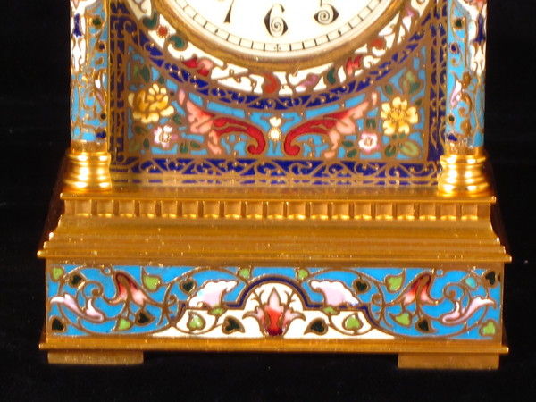 A fairly large champleve enamel carriage gong striking carriage clock