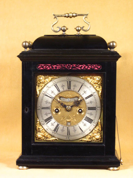 Ebony veneered spring clock by Nathaniel Seddon with pull quarter repeat