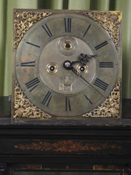 early square dial lacquer longcase in very original condition. circa710