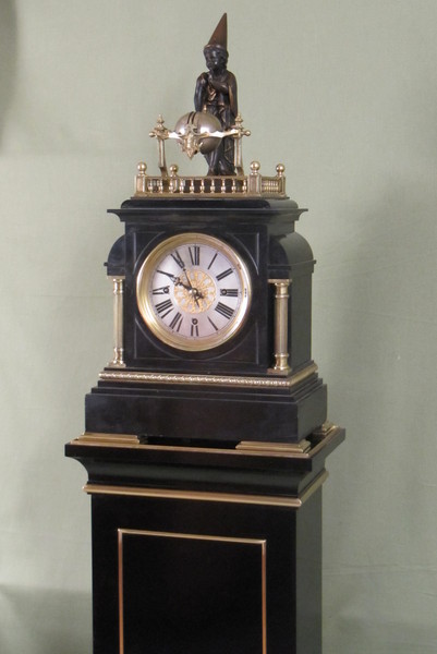 rare automaton clock with wizard striking the quarters on four bells