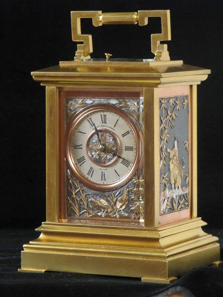 carriage clock made for Japanese market with fine metal panels 