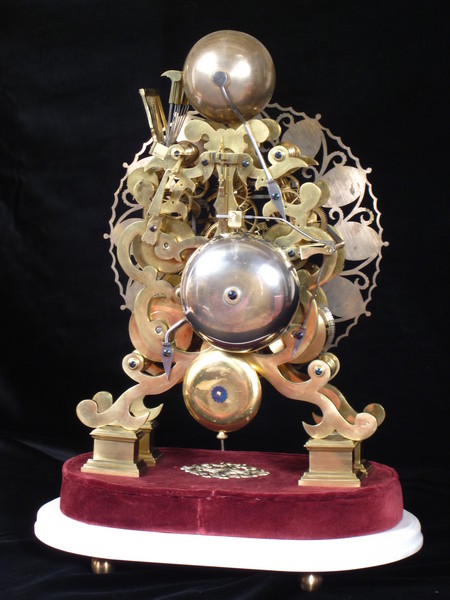 8 bell skeleton clock playing Whittington chimes at the quarters.