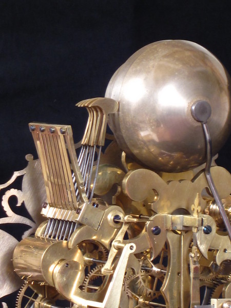 8 bell skeleton clock playing Whittington chimes at the quarters.