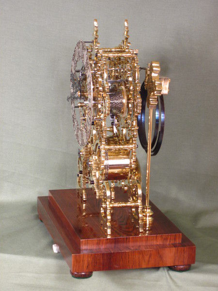 a rare 2 skeleton clock which chimes the first 3 quarters on two gongs
