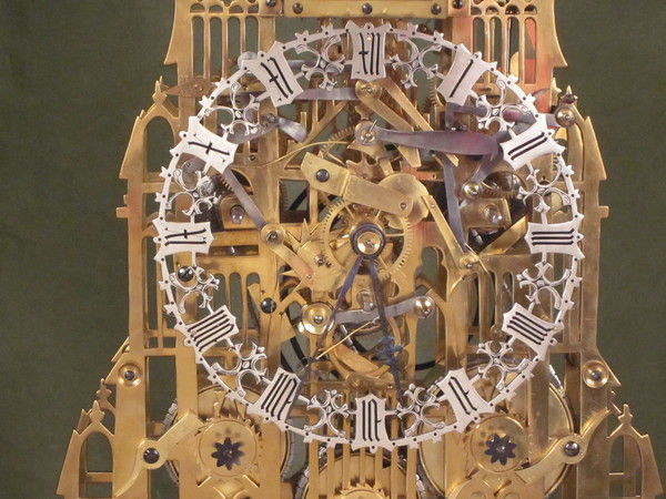 transversely mounted 8 bell skeleton clock based on West front Yorkminster  