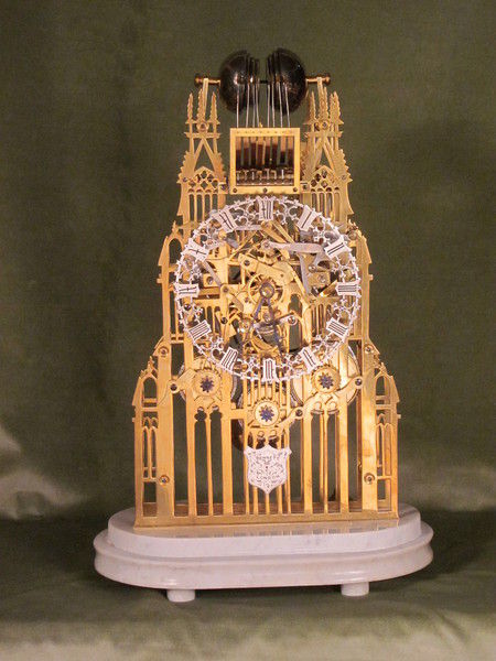 transversely mounted 8 bell skeleton clock based on West front Yorkminster  