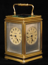 clock with dials on four sides indicating time in London,Paris, New York