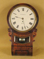 Rosewood veneered brass inlaid wall clock with 10' dial, circa 1840.