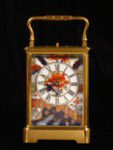 rare carriage clock with Staffordshire panels in Imari style (France and England)