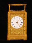 Engraved early bell striking carriage clock with case (France)