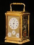 fully engraved Grande sonnerie gorge carriage clock with calendar work (France)