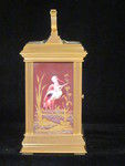 S/R. carriage clock with box and fine porcelain panels with Herons nr lake. (France)